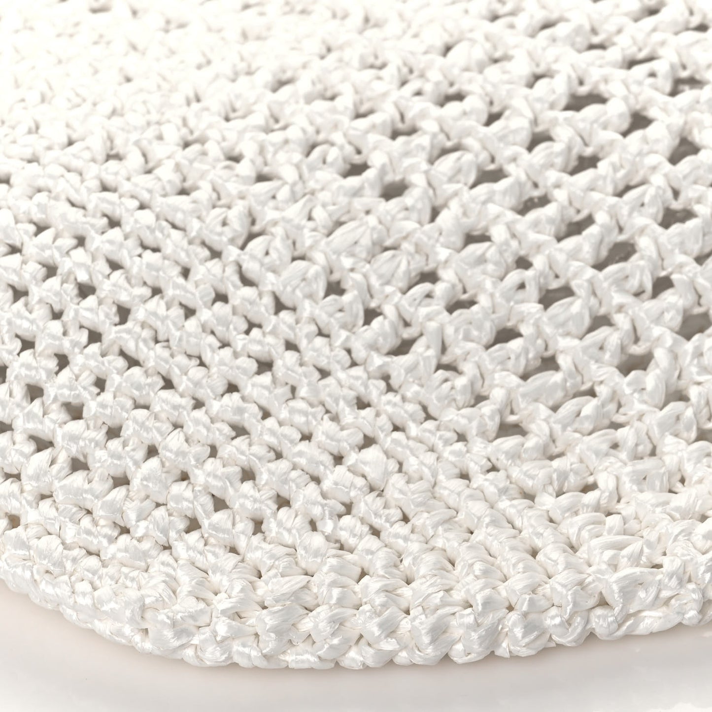 Yarn Raffia Effect Crochet Logo Embroidered Shopping Tote Bag White
