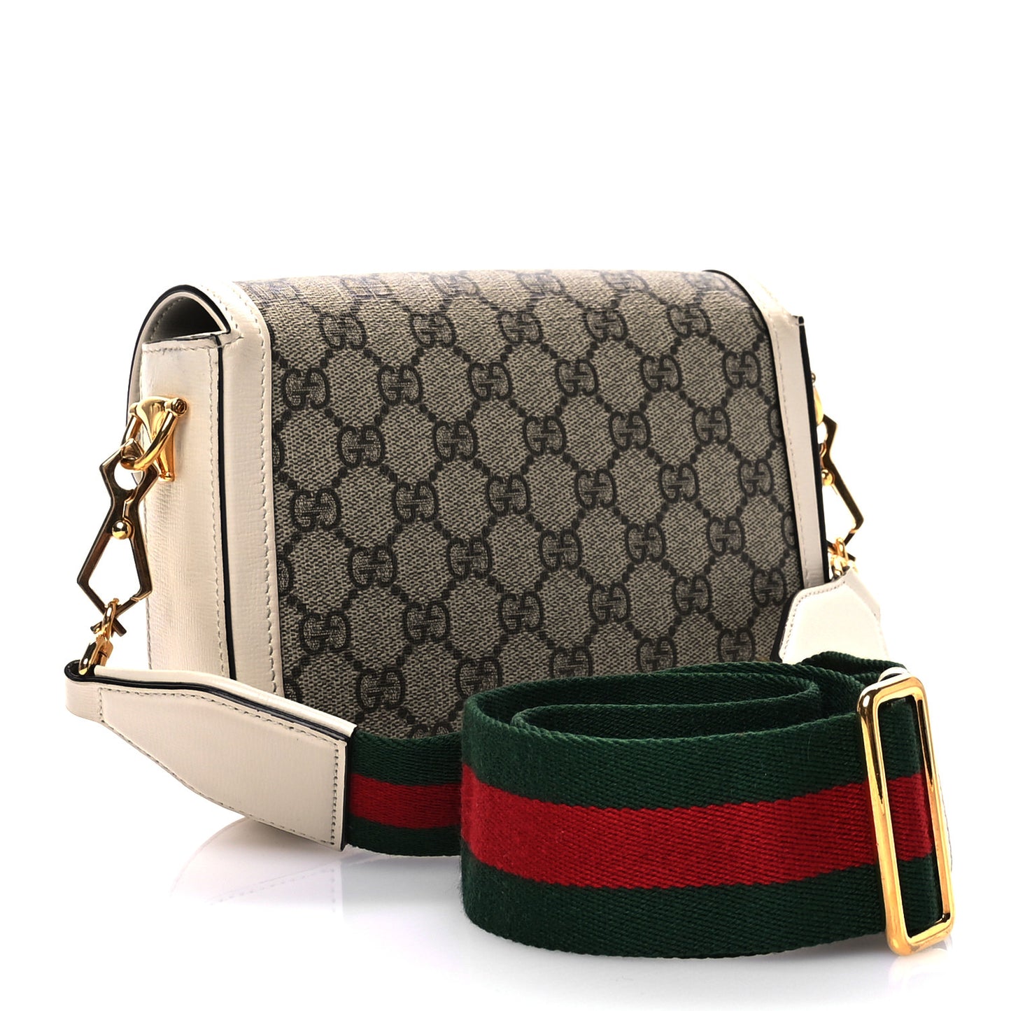 GG Supreme Monogram Web Mini Horsebit 1955 Shoulder Bag Beige Mystic White