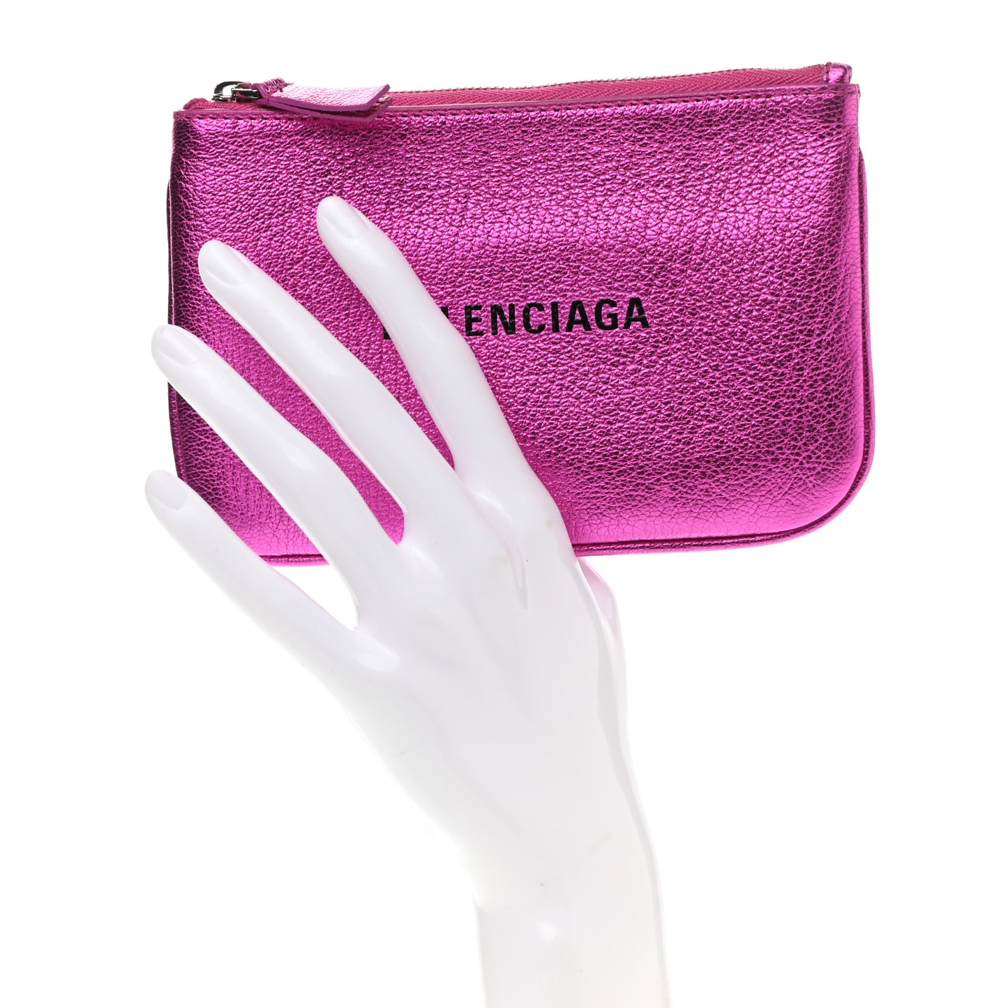 Metallic Goatskin Logo XS Ville Pouch Rose Fuchsia Black