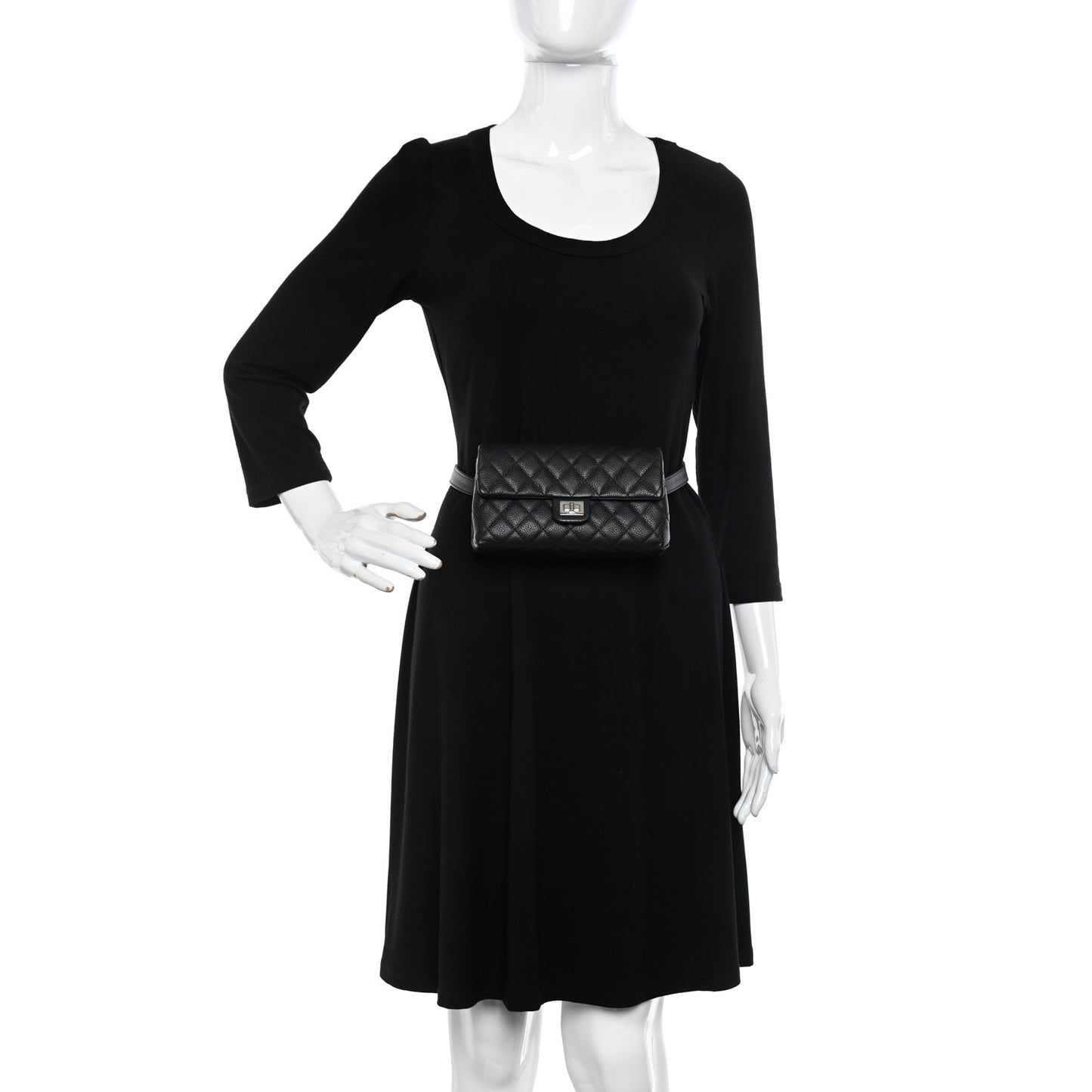 Grained Calfskin Quilted 2.55 Reissue Flap Belt Bag Clutch Black