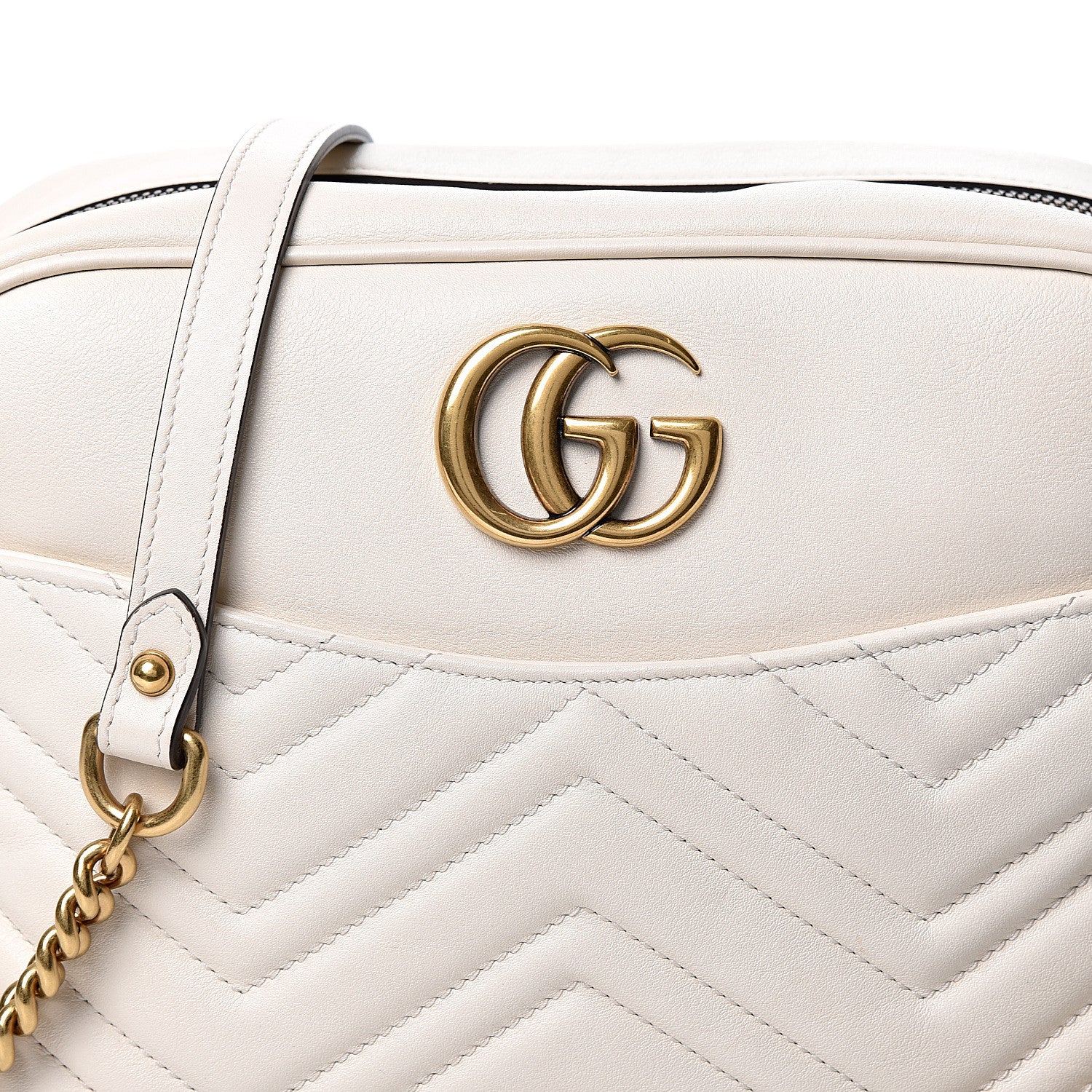 Gucci Calfskin Matelasse Medium GG Marmont Chain Shoulder Bag Mystic White 8 of 12