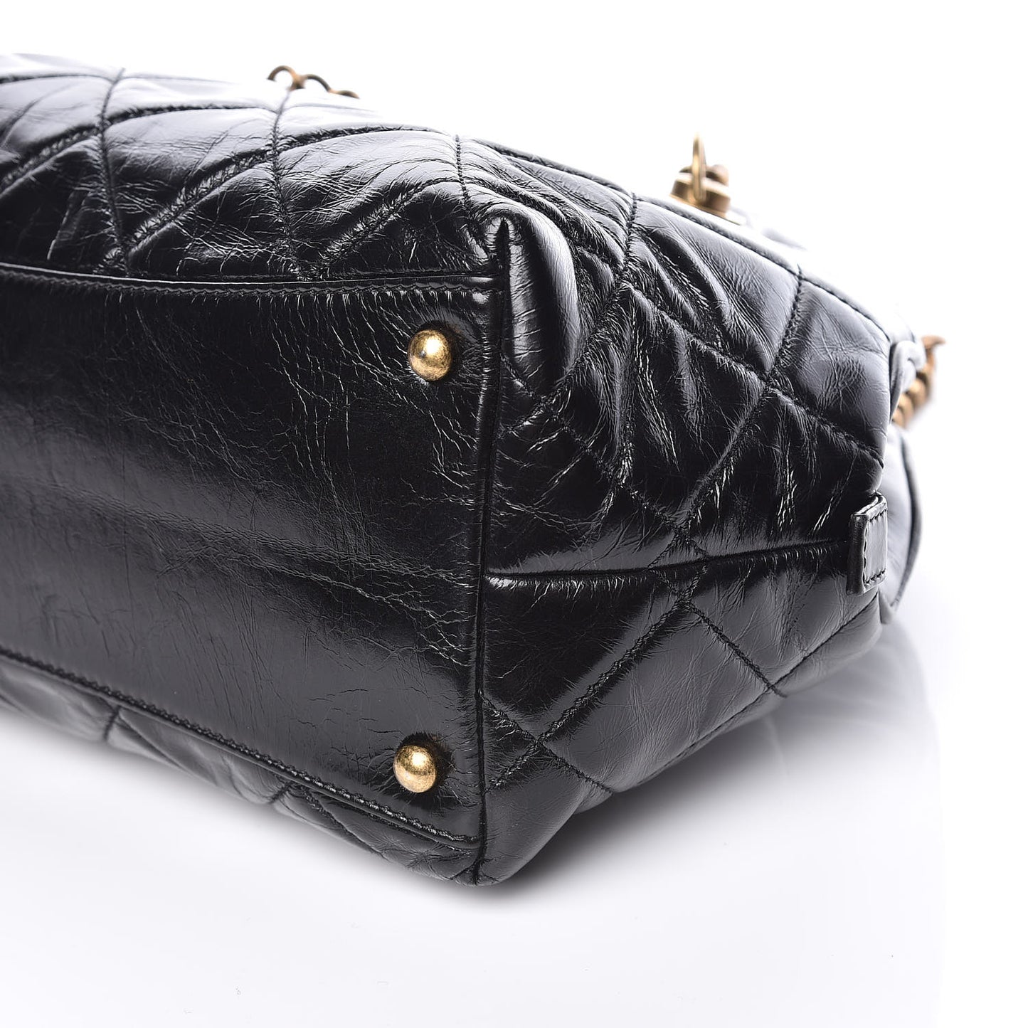 Glazed Calfskin Castle Rock Bowling Bag Black