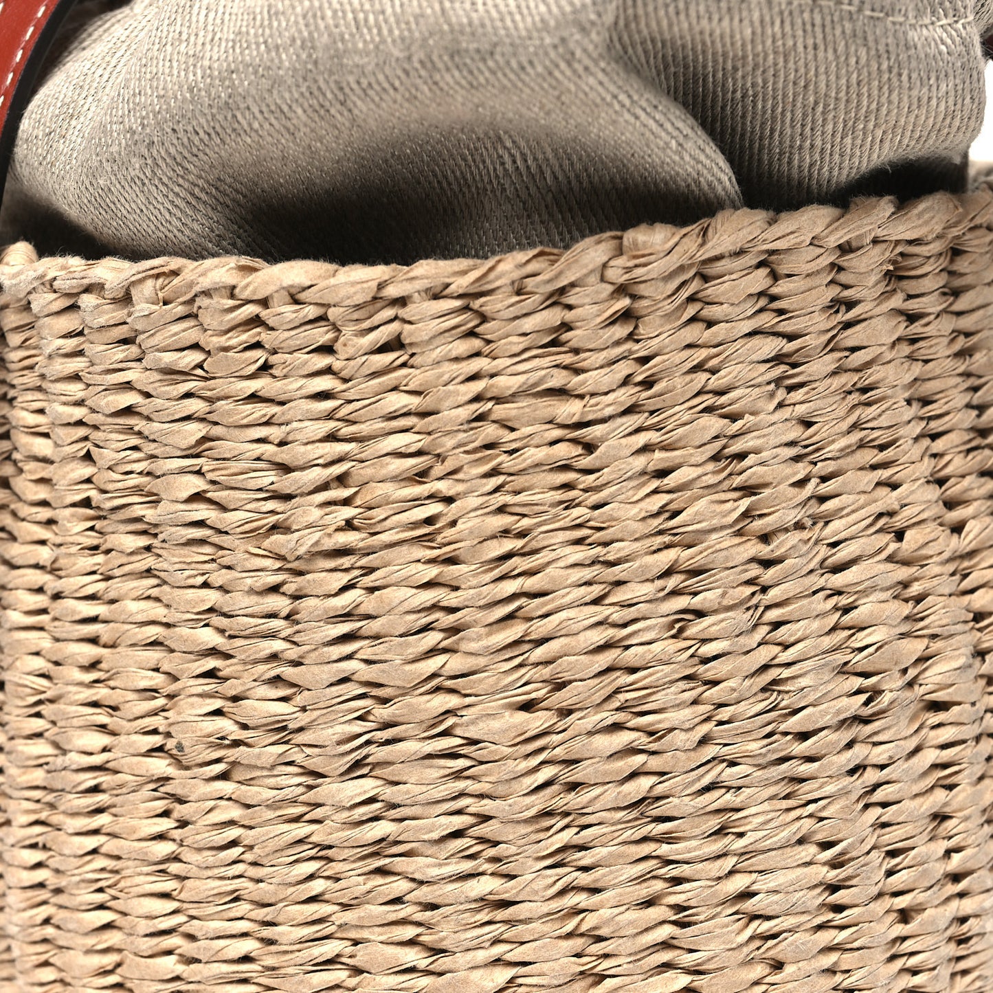 X MIFUKO Raffia Calfskin Small Woody Basket Shoulder Bag Beige Brown