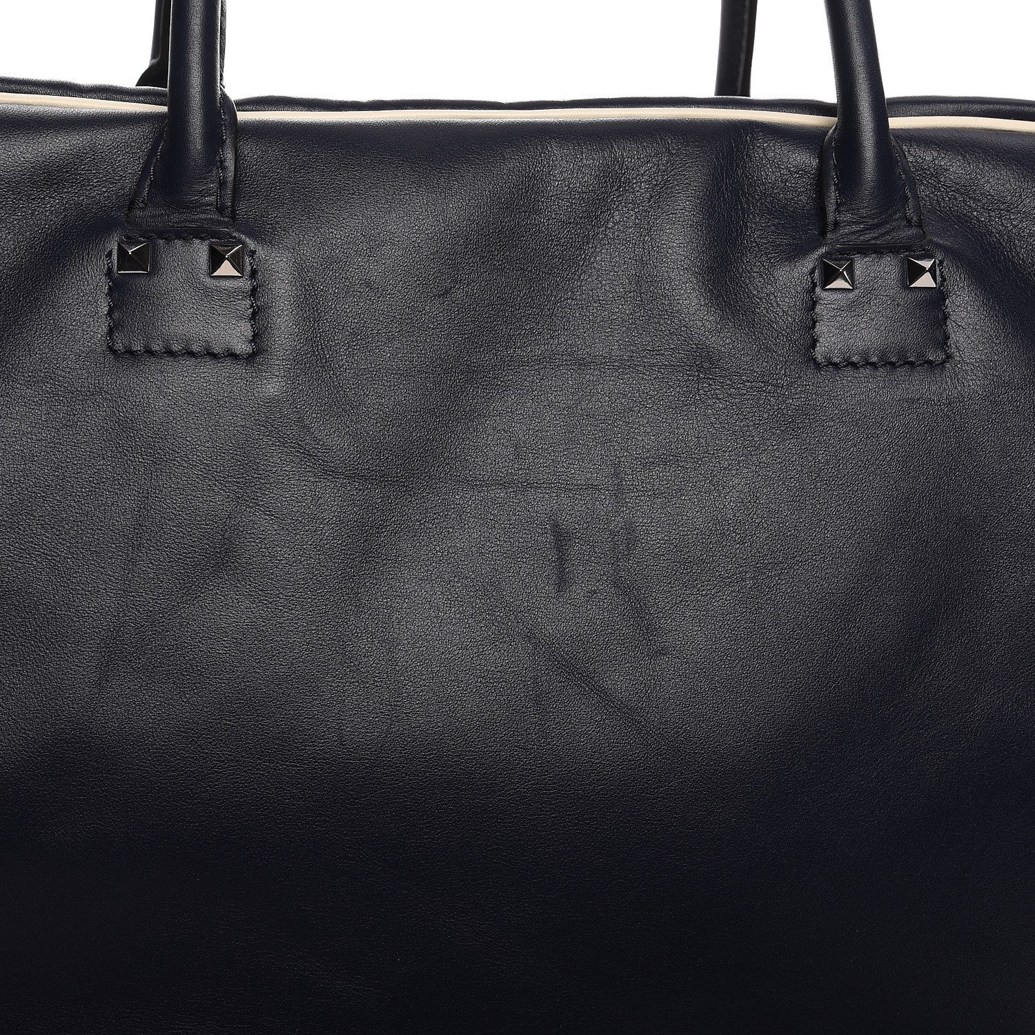 Valentino Garavani Mens Calfskin Rockstud Striped Holdall Duffle Navy 11 of 13