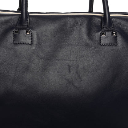 Valentino Garavani Mens Calfskin Rockstud Striped Holdall Duffle Navy 11 of 13
