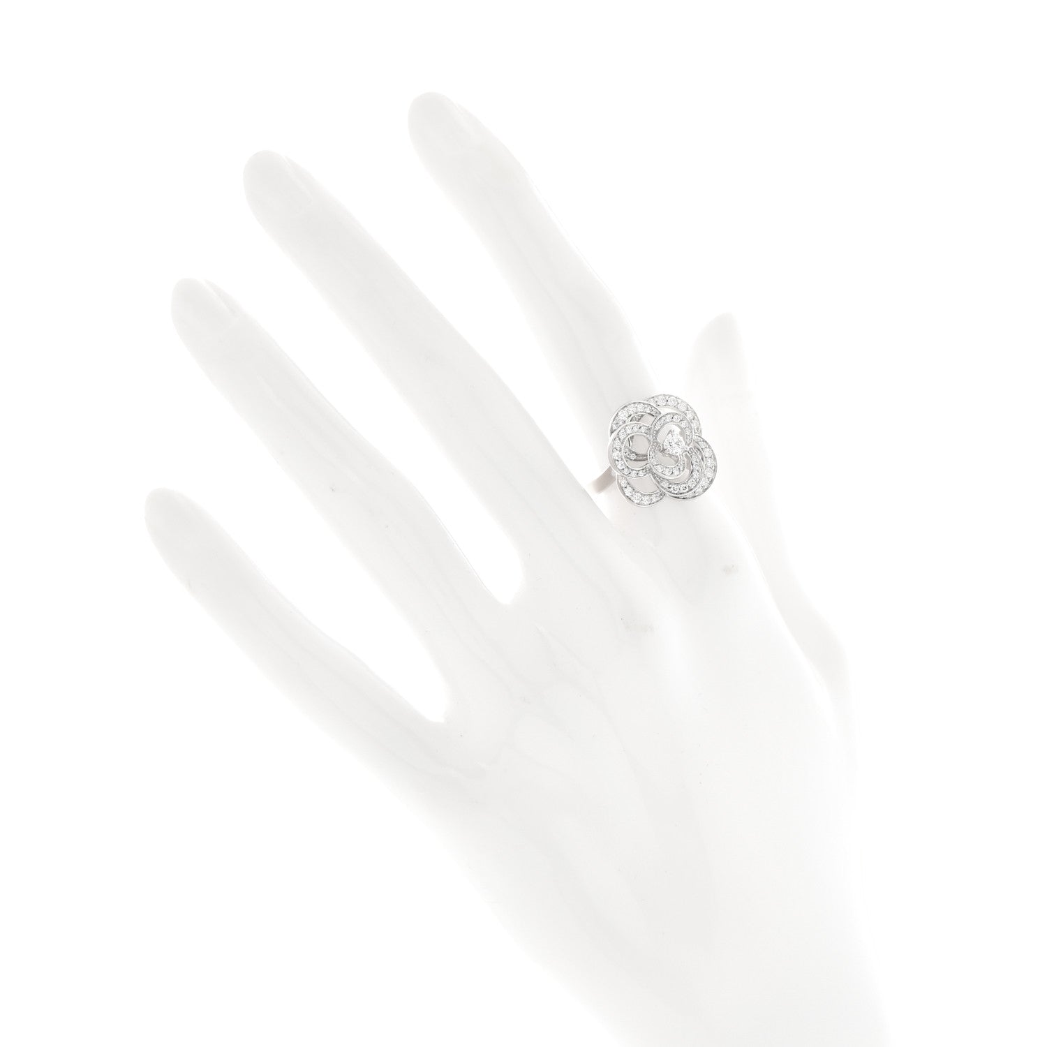 Chanel 18K White Gold Diamond Fil de Camelia Ring 51 5.75 2 of 7