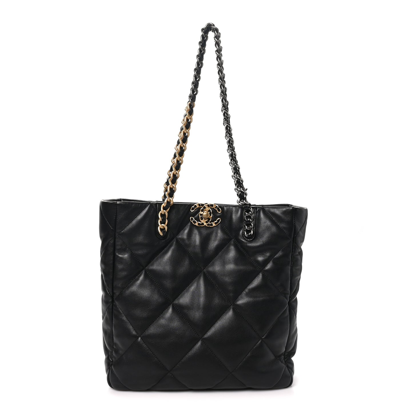 Lambskin Quilted Chanel 19 Shopping Bag Black