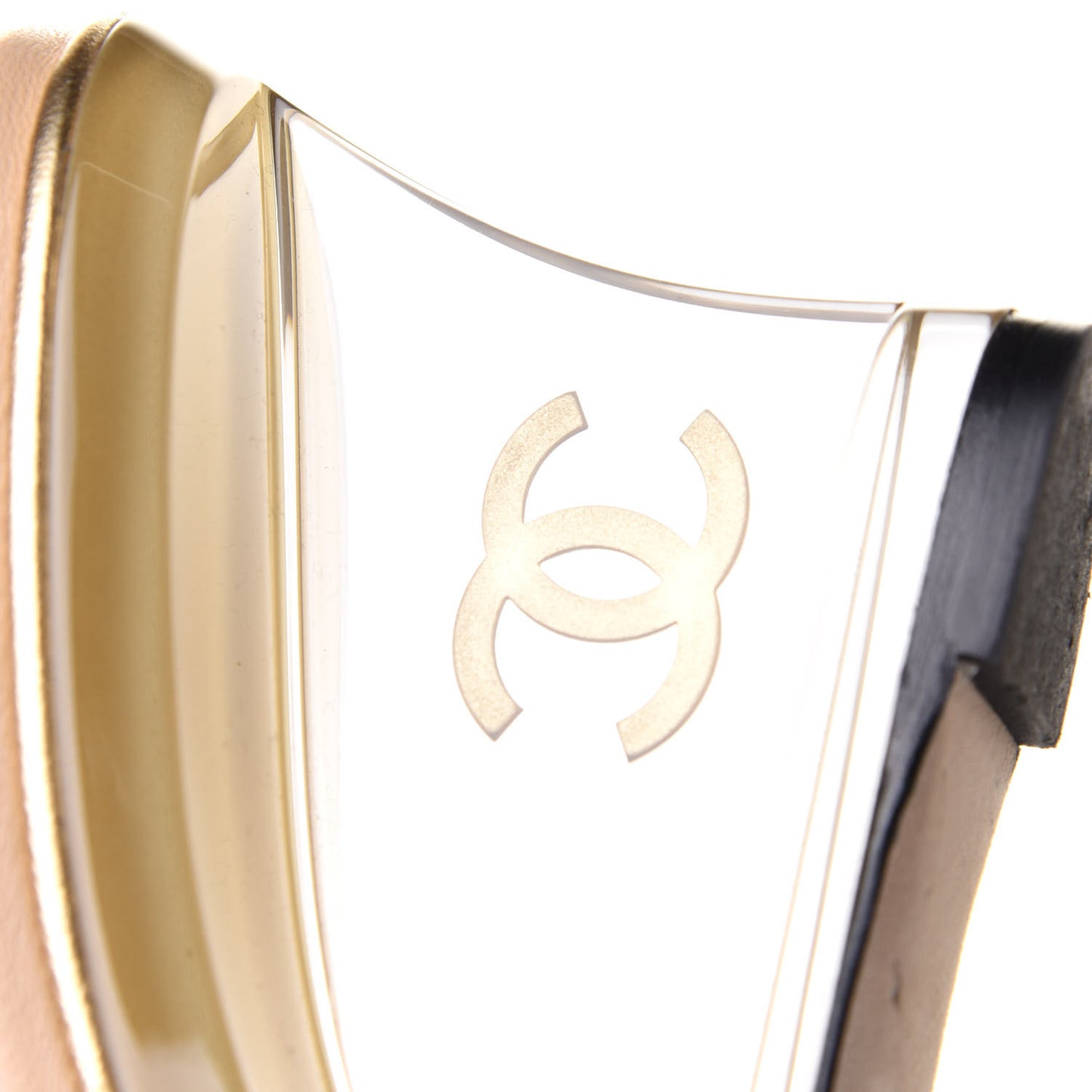 Lambskin Lucite CC Wedge Mules 37.5 Beige