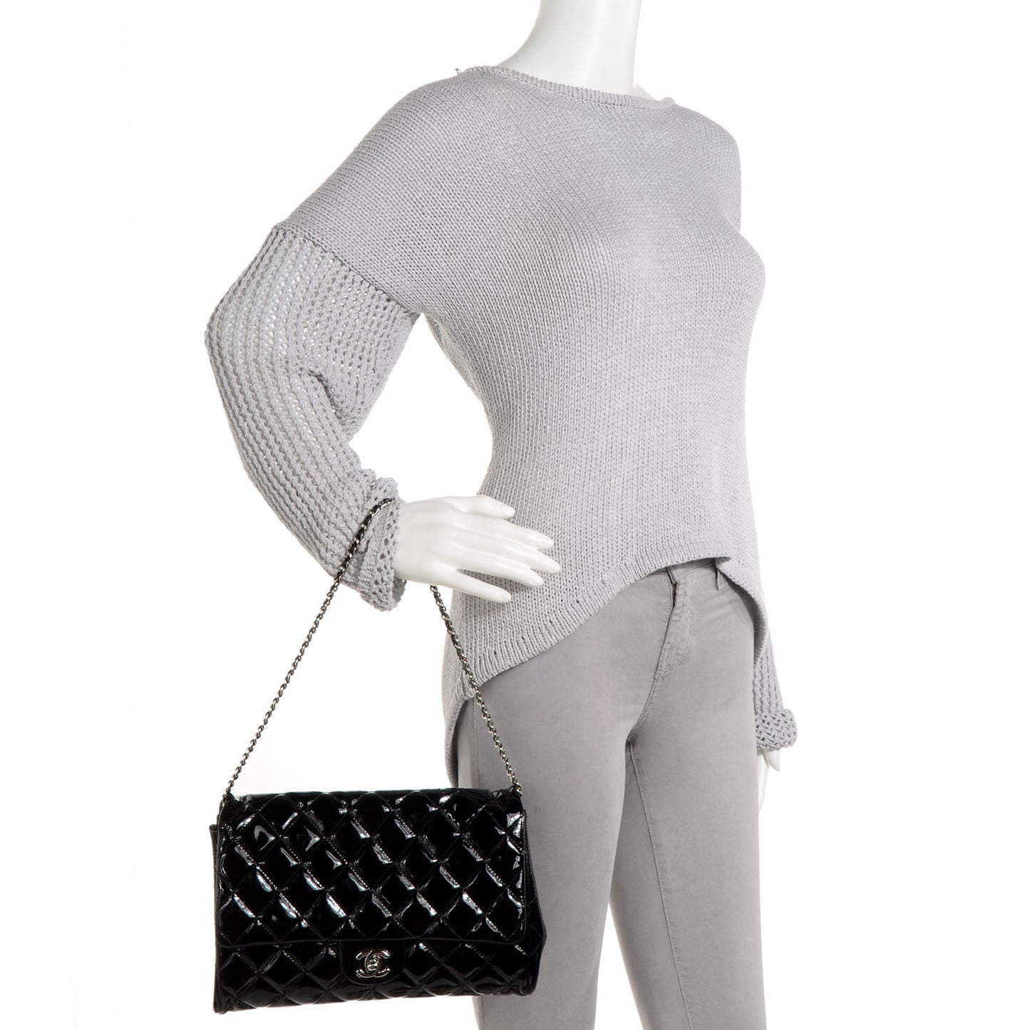 Patent Quilted Clutch Flap Black