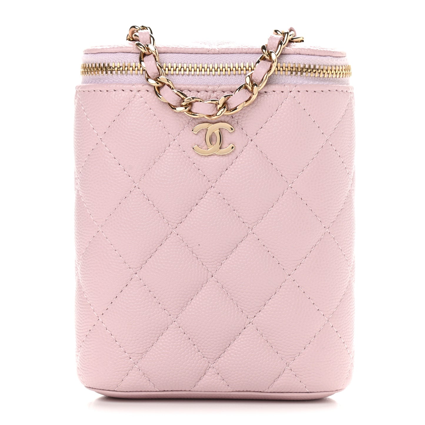 Caviar Quilted Small Vertical Coco Beauty Vanity Case With Chain Light Pink
