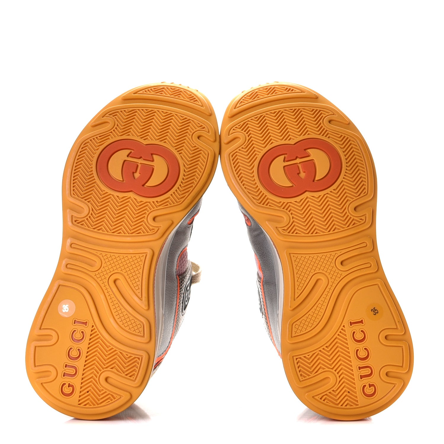 Gucci Calfskin Suede Mesh Lizard Embossed Womens Ultrapace Sneakers 35 Silver Anthracite Neon Orange 9 of 11