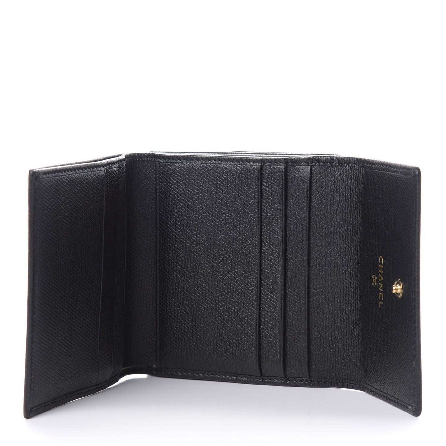 Grained Calfskin CC Button Flap Wallet Black