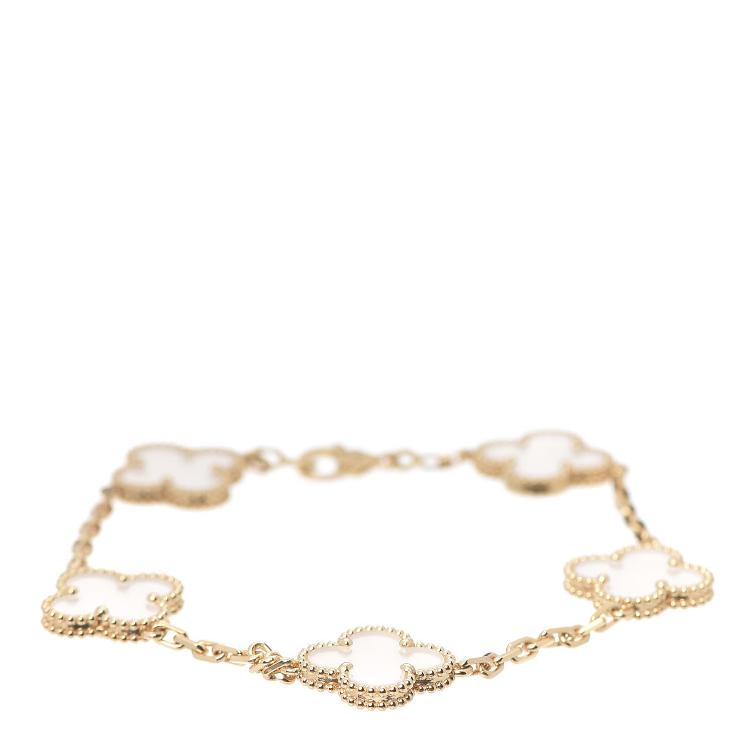 Van Cleef & Arpels 18K Yellow Gold Rock Crystal 5 Motifs Vintage Alhambra Bracelet 1 of 8