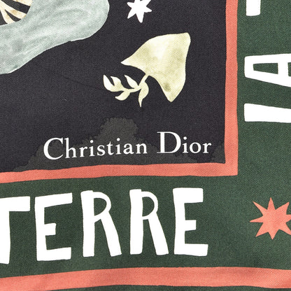 Christian Dior Silk La Terre Earth Square Scarf Black 2 of 3