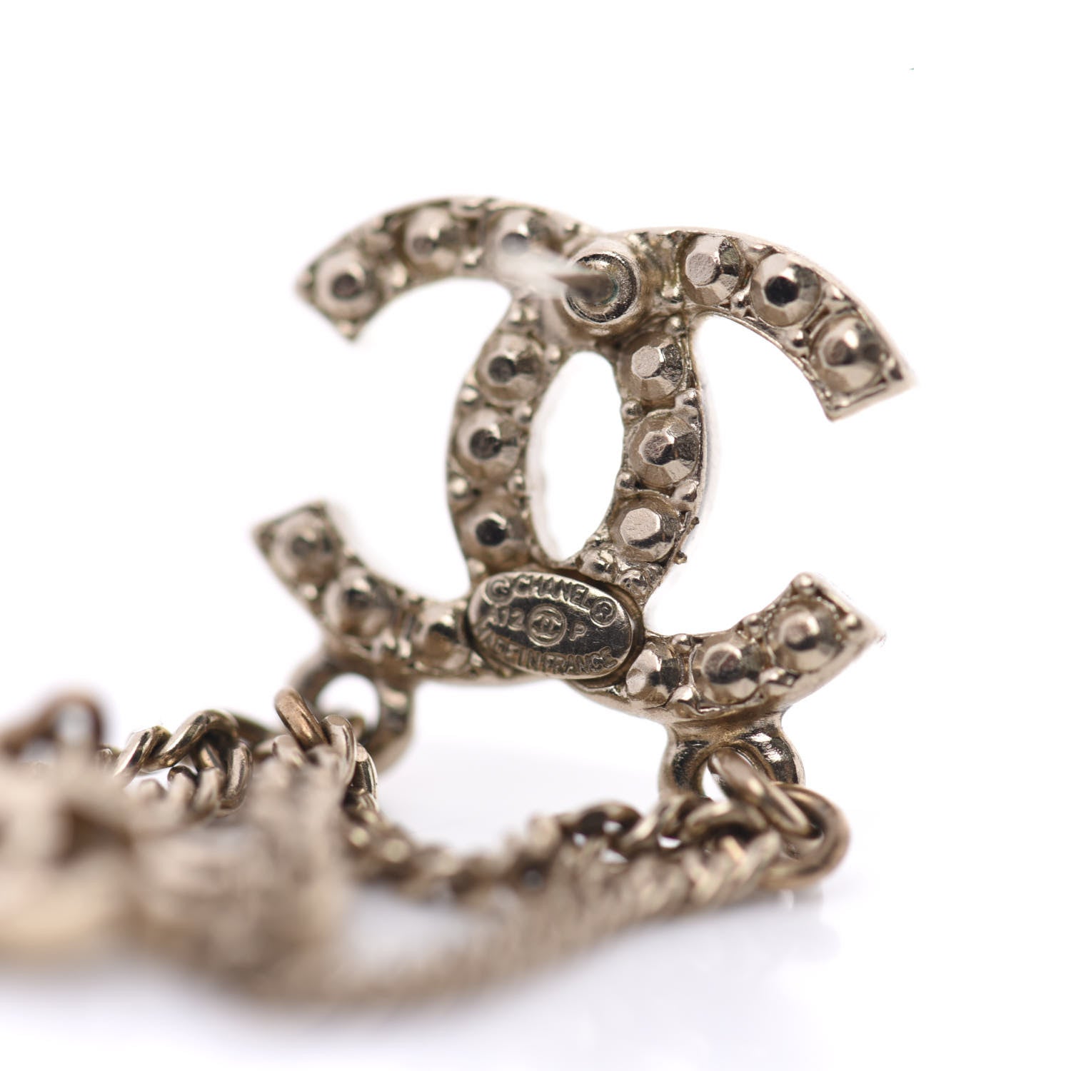 Chanel Pearl Chain CC Drop Earrings Gold Pink 4 of 4