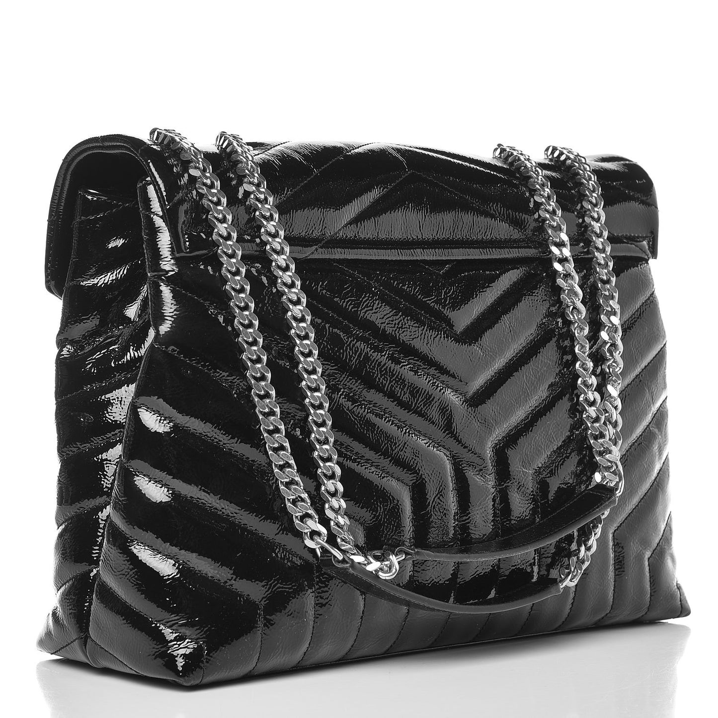 Patent Y Quilted Monogram Medium Loulou Chain Satchel Black