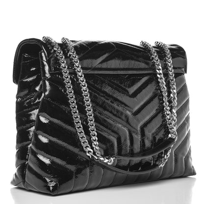 Saint Laurent Patent Y Quilted Monogram Medium Loulou Chain Satchel Black 4 of 9