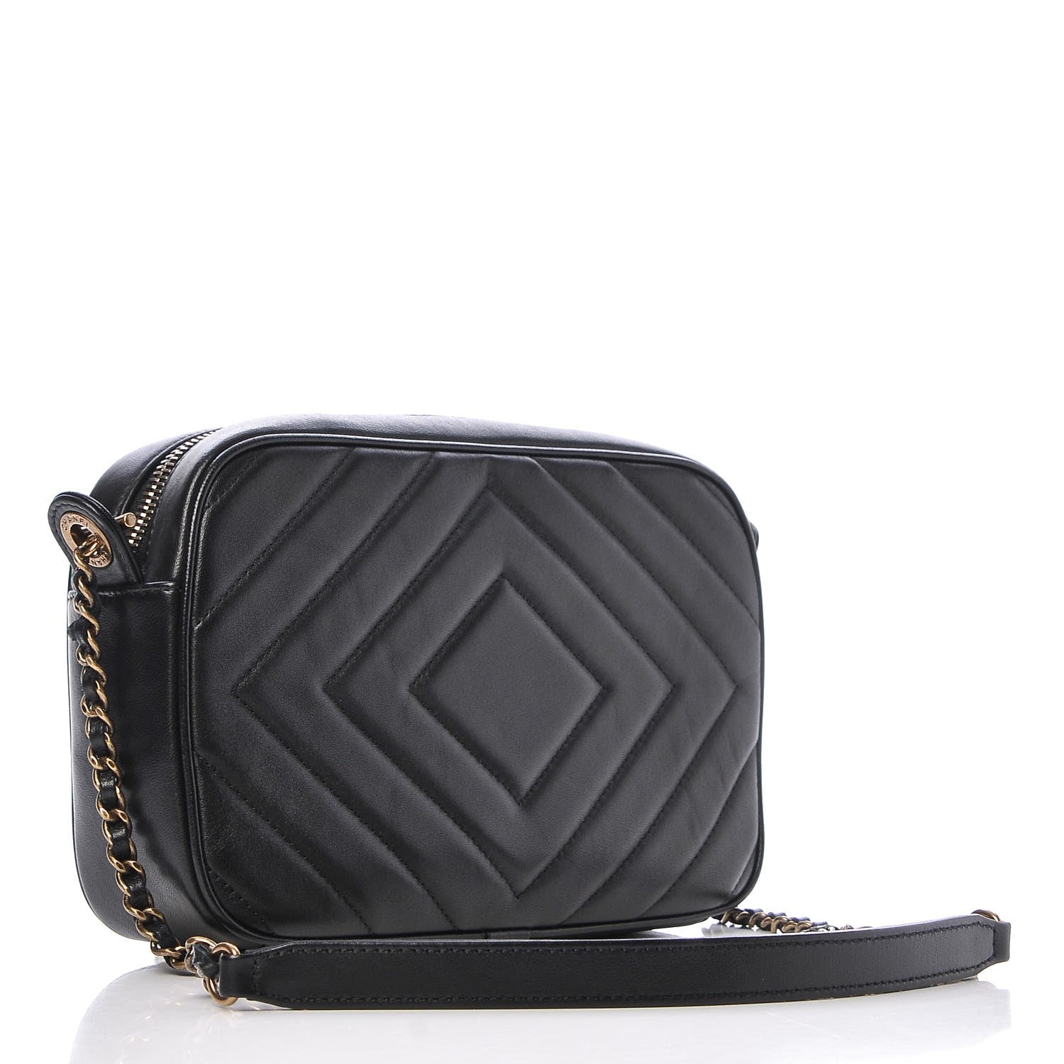 Chanel Lambskin Chevron Quilted Pyramid CC Camera Case Black 3 of 8
