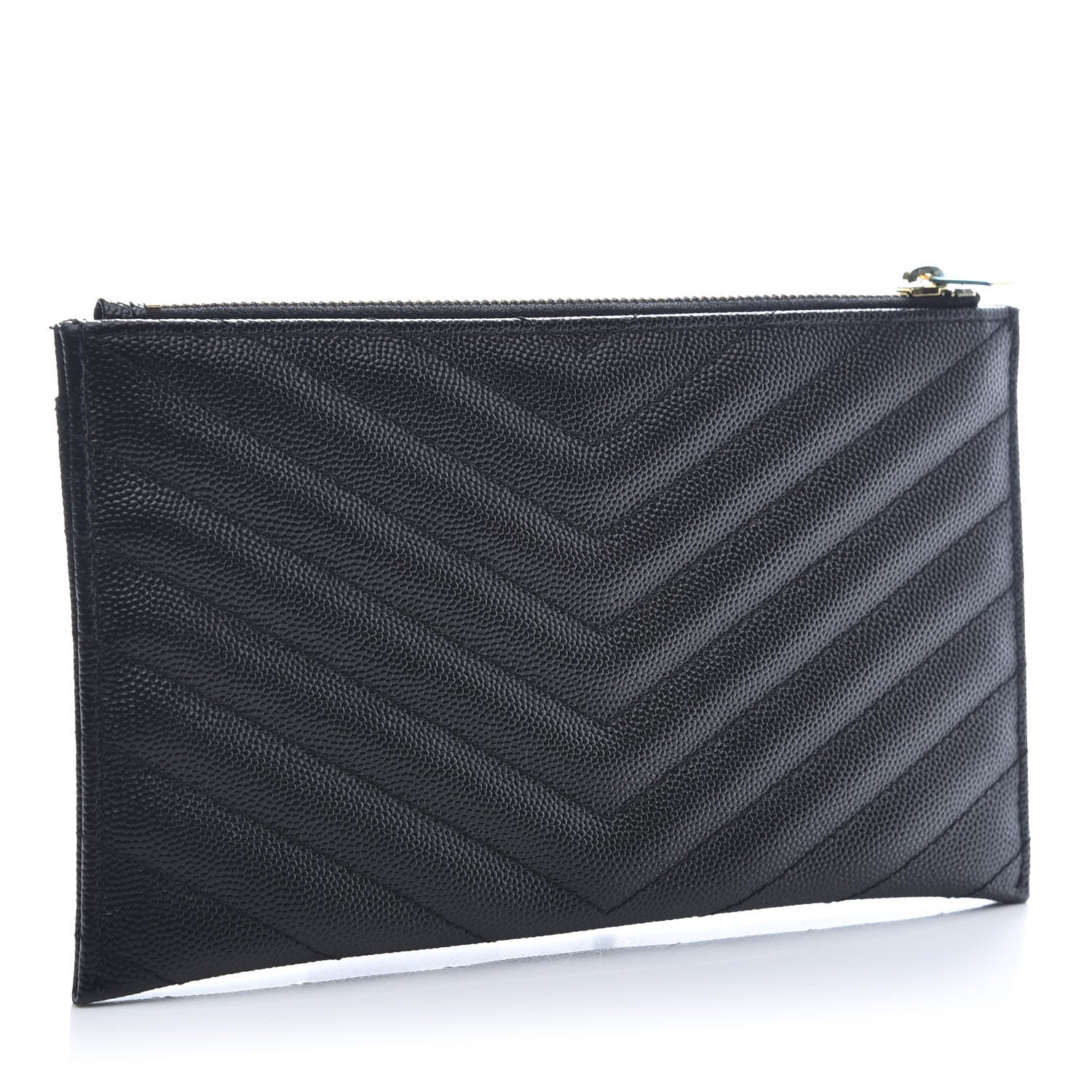 Saint Laurent Grain De Poudre Chevron Monogram Bill Pouch Black 3 of 10
