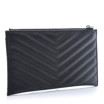 Saint Laurent Grain De Poudre Chevron Monogram Bill Pouch Black 3 of 10