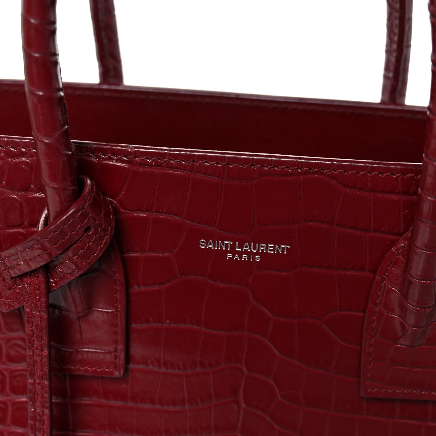 Saint Laurent Calfskin Crocodile Embossed Baby Sac De Jour Red 7 of 11
