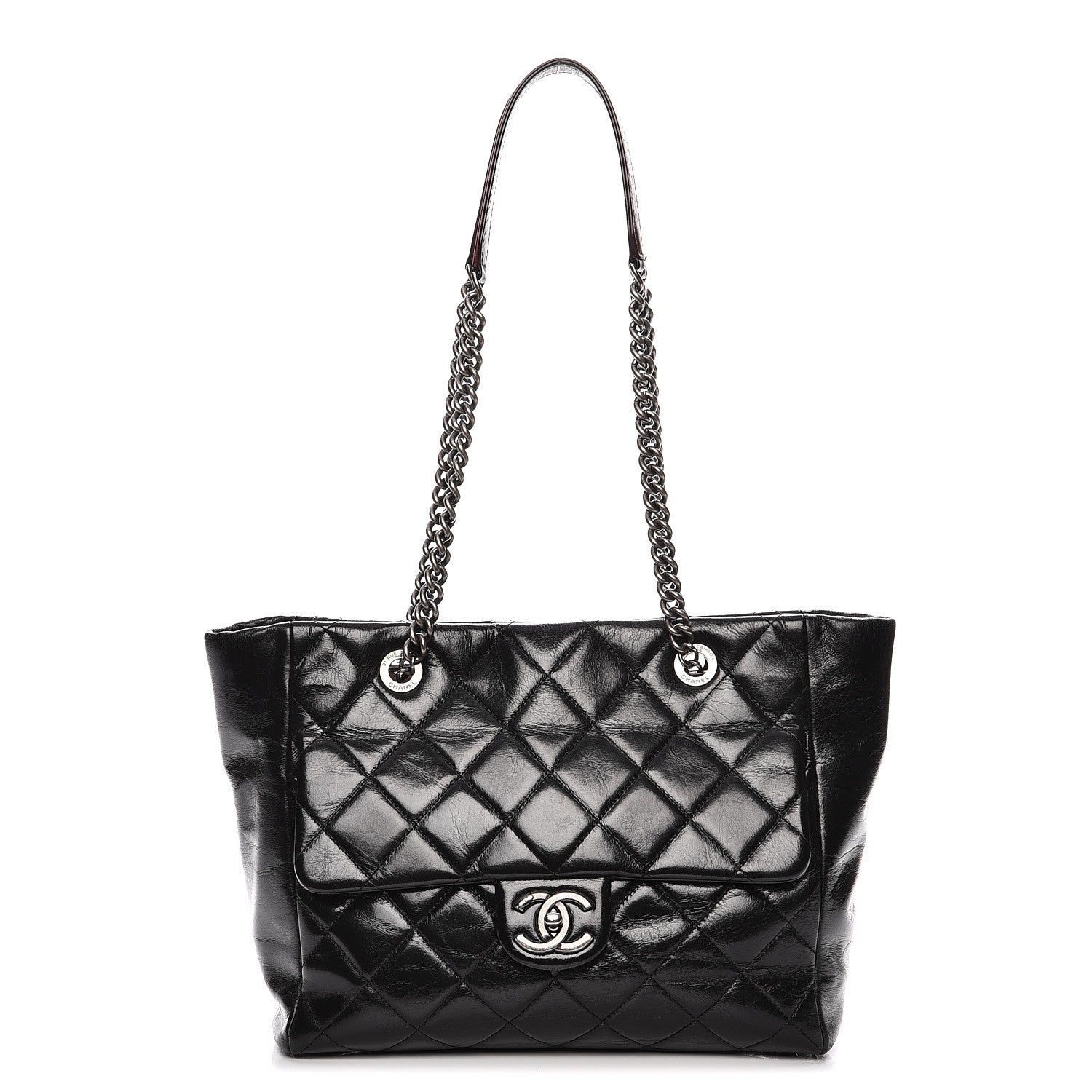 Chanel Glazed Calfskin Quilted Small Duo Color Tote Black 1 of 14