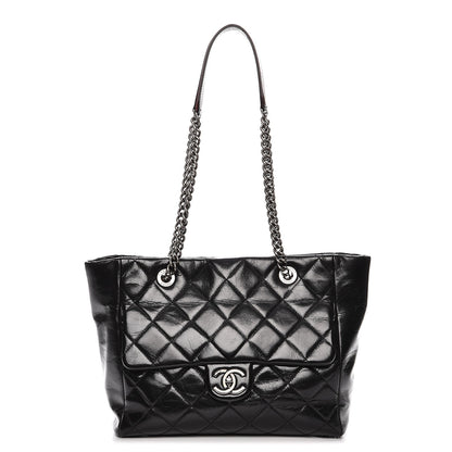 Chanel Glazed Calfskin Quilted Small Duo Color Tote Black 1 of 14