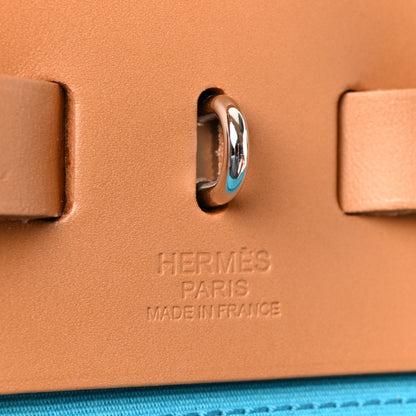 Hermes Vache Hunter Toile Herbag Zip 31 PM Bleu Azteque Menthe 7 of 11
