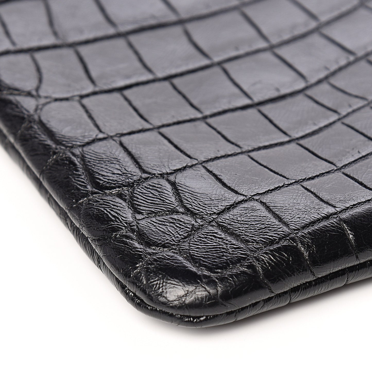 Calfskin Crocodile Embossed Monogram Zip Pouch Black