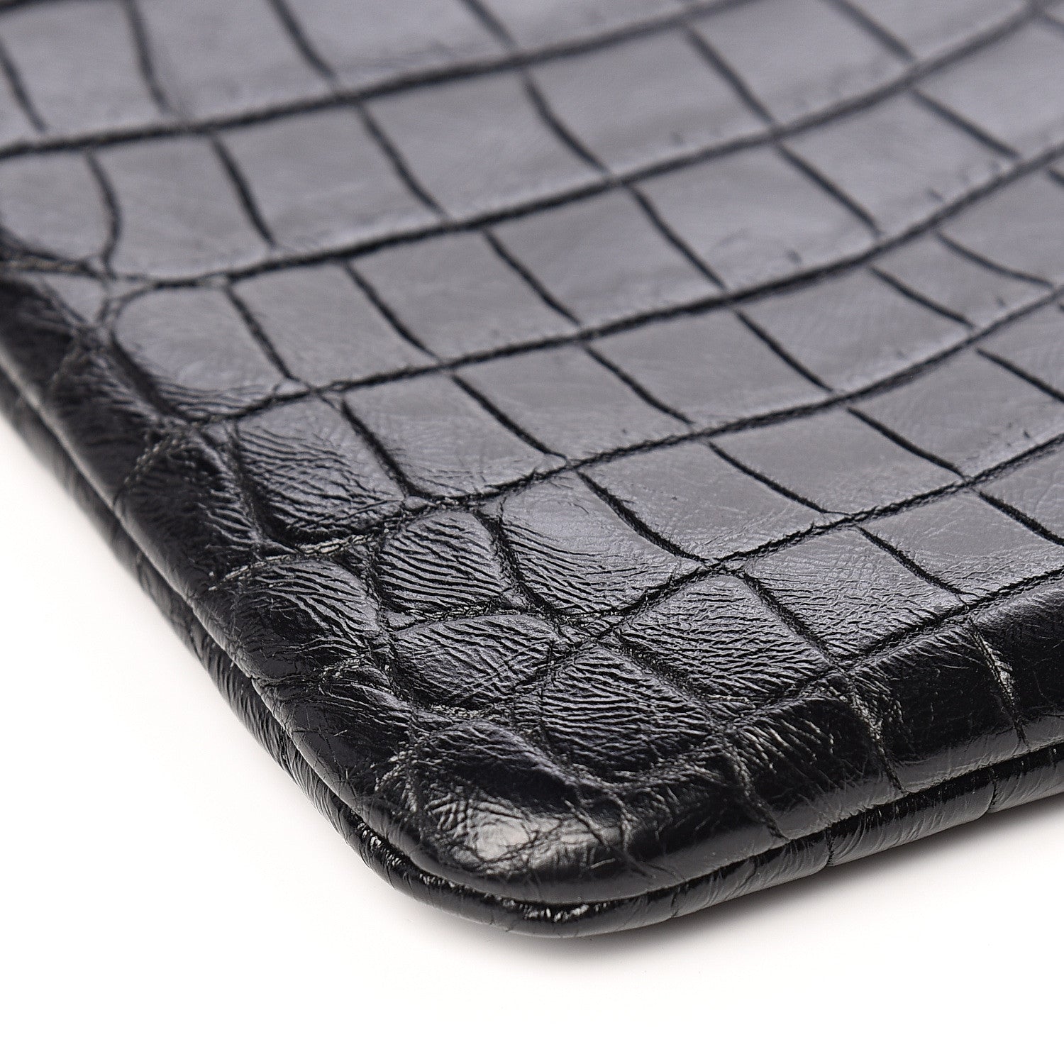 Saint Laurent Calfskin Crocodile Embossed Monogram Zip Pouch Black 4 of 9