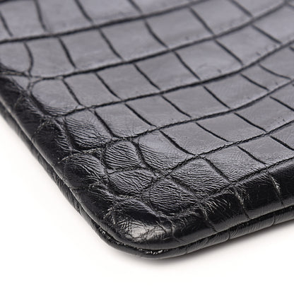 Saint Laurent Calfskin Crocodile Embossed Monogram Zip Pouch Black 4 of 9