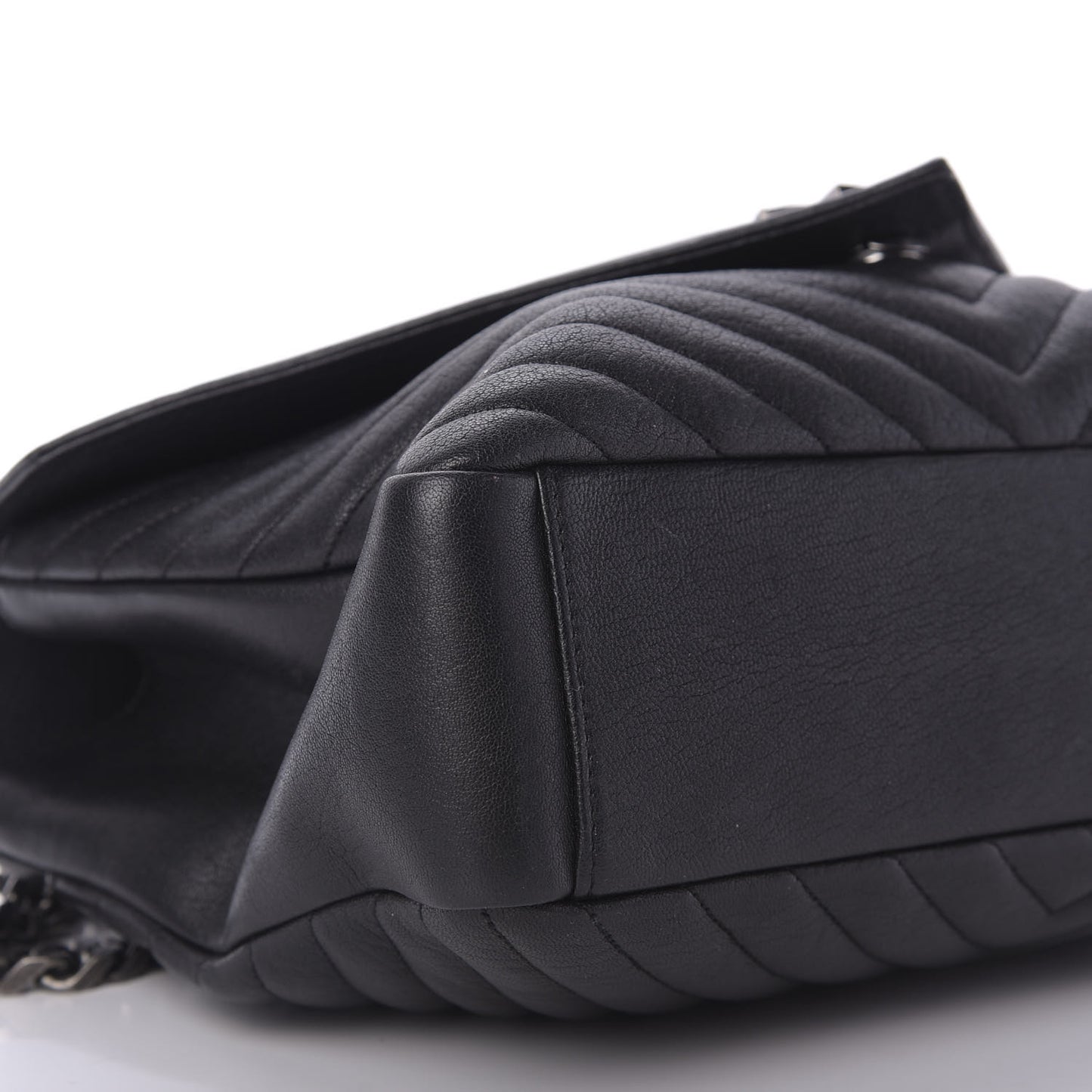 Sheepskin Matelasse Chevron Monogram Monochrome Large College Satchel Black