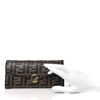 Fendi Vitello Soft F is Fendi Bi-Color FF 1974 Embossed Continental Envelope Wallet Maya Black 2 of 8