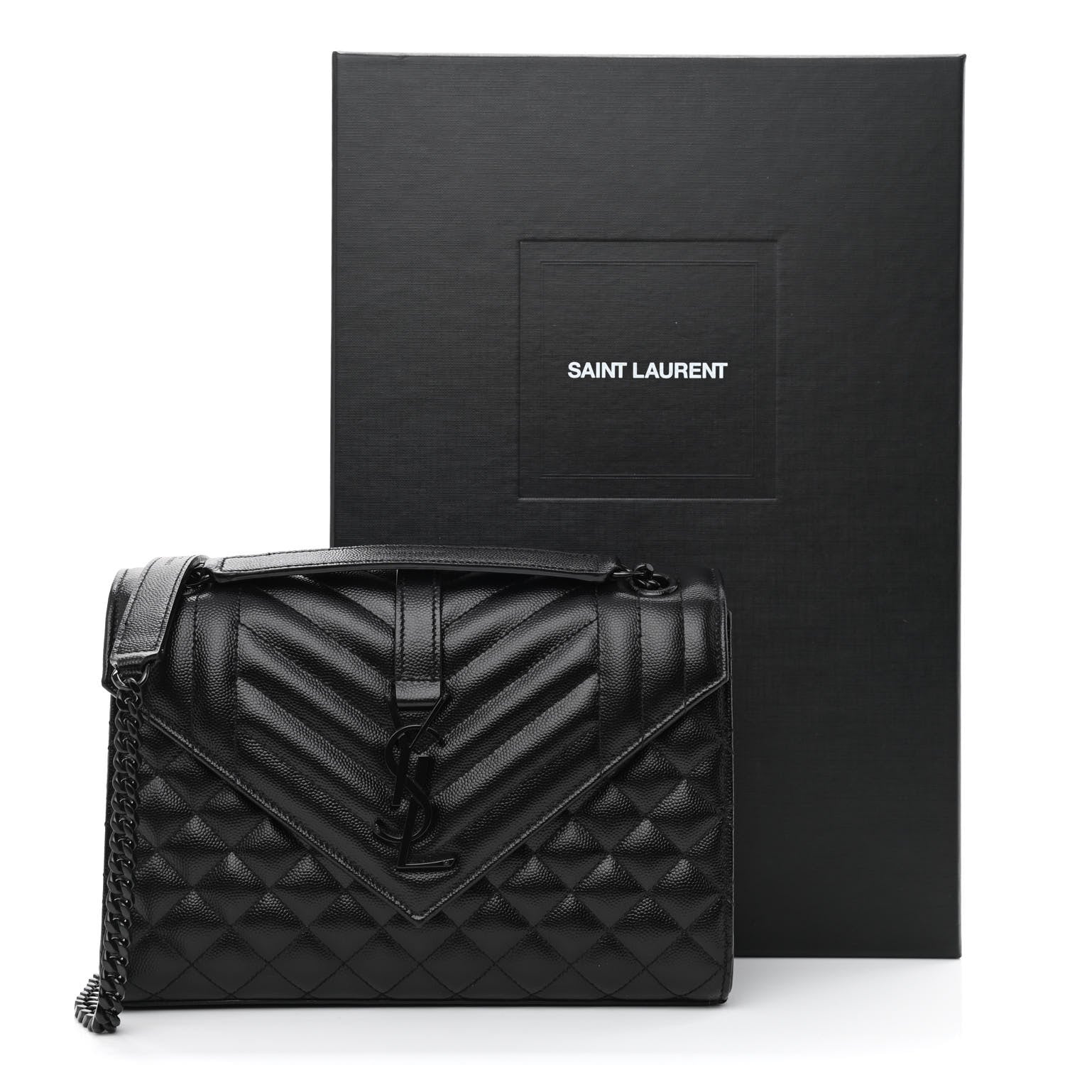 Saint Laurent Grain De Poudre Textured Mixed Matelasse Triquilt Medium Monogram Monochrome Satchel Black 12 of 12