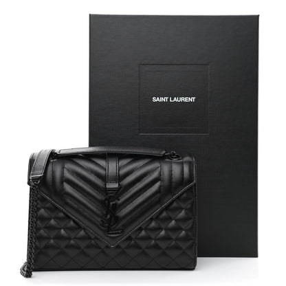 Saint Laurent Grain De Poudre Textured Mixed Matelasse Triquilt Medium Monogram Monochrome Satchel Black 12 of 12