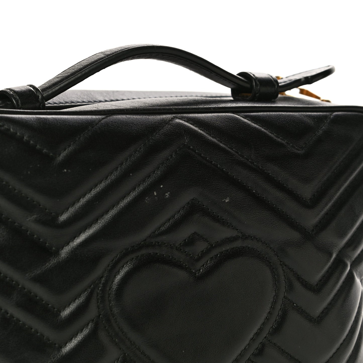 Calfskin Matelasse Sylvie Web Small GG Marmont Top Handle Shoulder Bag Black