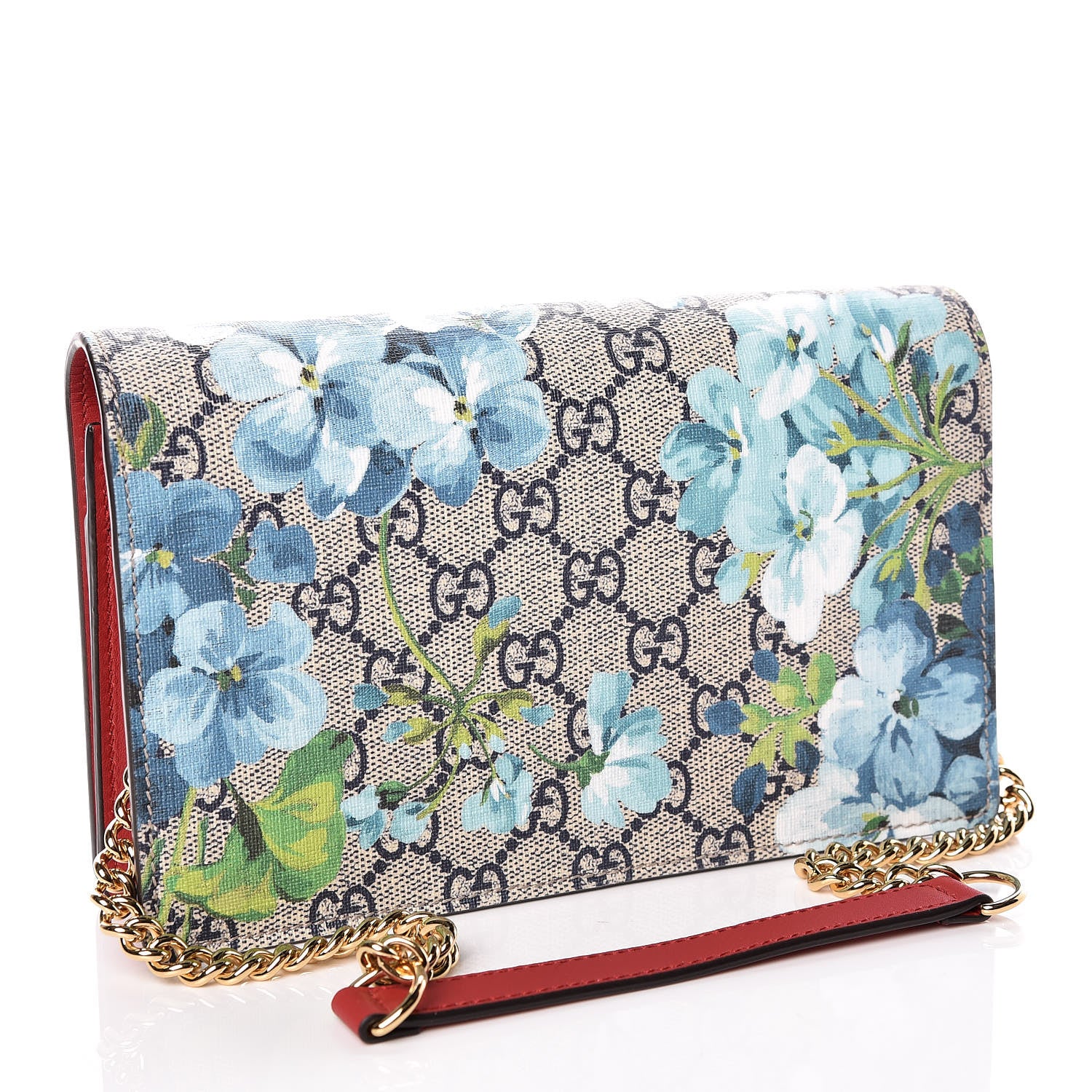 Gucci GG Supreme Monogram Blooms Chain Wallet Blue 3 of 9