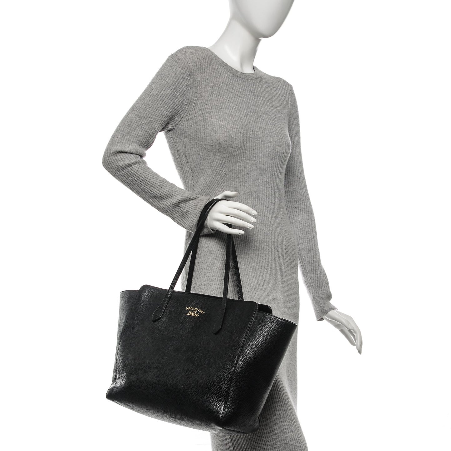 Pebbled Calfskin Medium Swing Tote Black