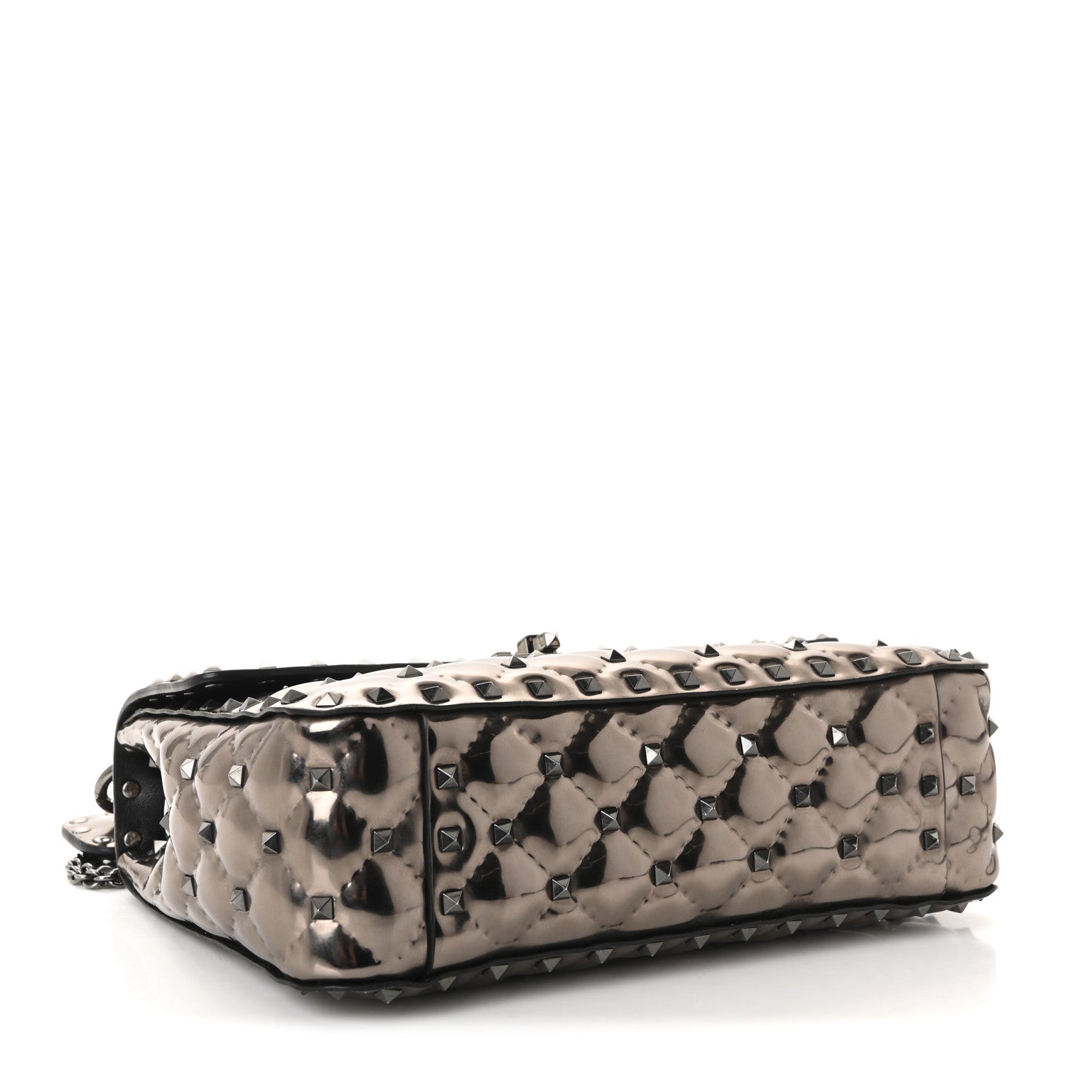 Valentino Garavani Metallic Patent Medium Rockstud Spike Shoulder Bag Rutenio 4 of 9