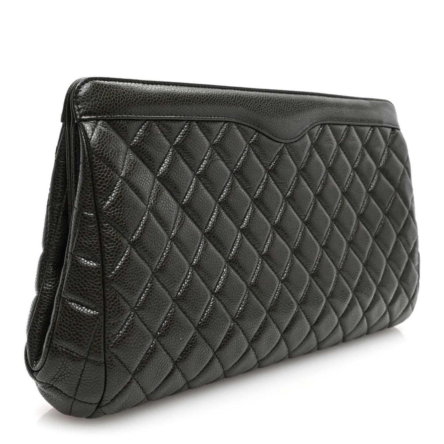 Caviar Quilted Clutch Dark Khaki