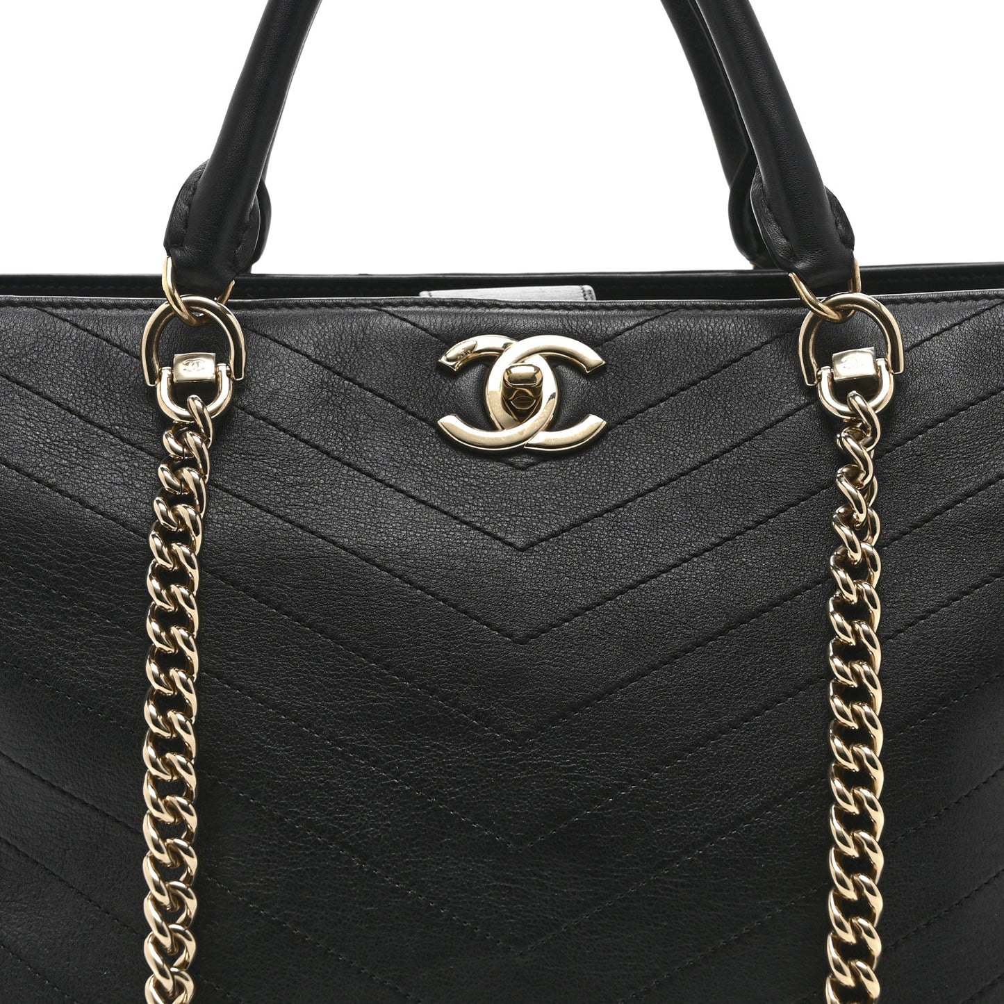 Calfskin Chevron Quilted Large Shopping Tote Black