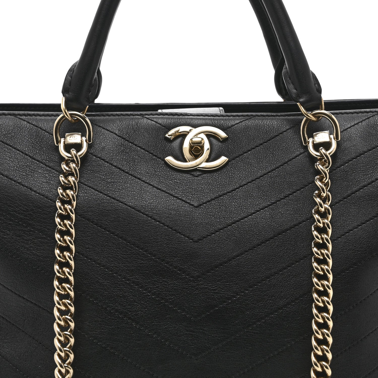 Chanel Calfskin Chevron Quilted Large Shopping Tote Black 8 of 10