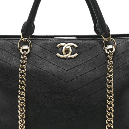Chanel Calfskin Chevron Quilted Large Shopping Tote Black 8 of 10