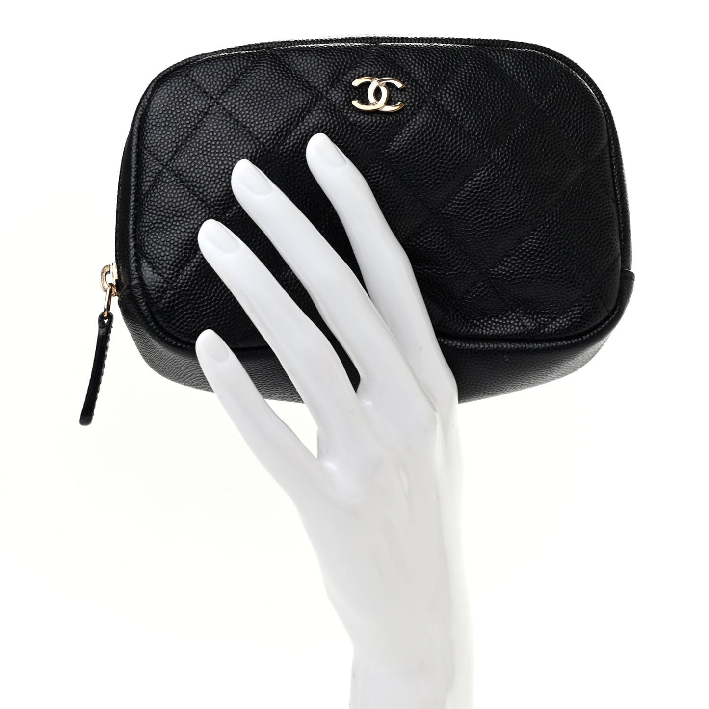 Caviar Quilted Small Curvy Pouch Cosmetic Case Black