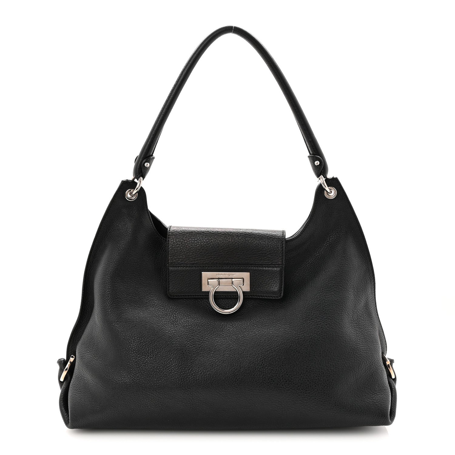 Salvatore Ferragamo Calfskin Fanisa Gancini Large Hobo Black 1 of 10