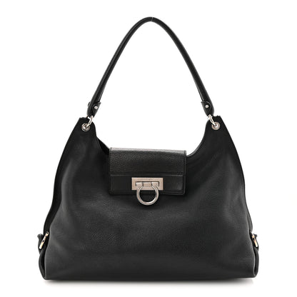Salvatore Ferragamo Calfskin Fanisa Gancini Large Hobo Black 1 of 10