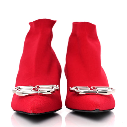 Balenciaga Fabric BB Pointy Toe Ankle Booties 35 Red 2 of 9