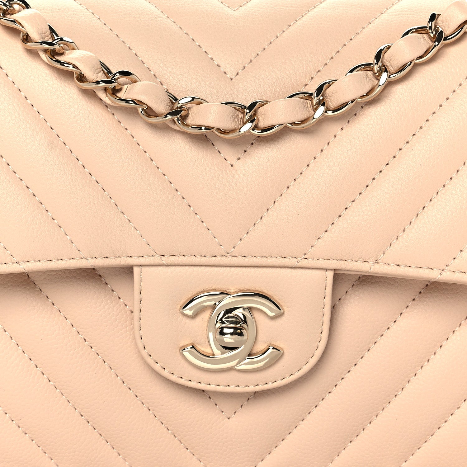 Chanel Caviar Chevron Quilted Small Double Flap Beige 8 of 12