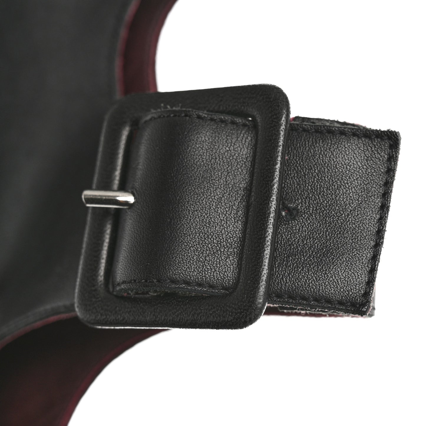 Lambskin Patent Cut Out Buckle Cap Toe Knee High Boots 35.5 Black