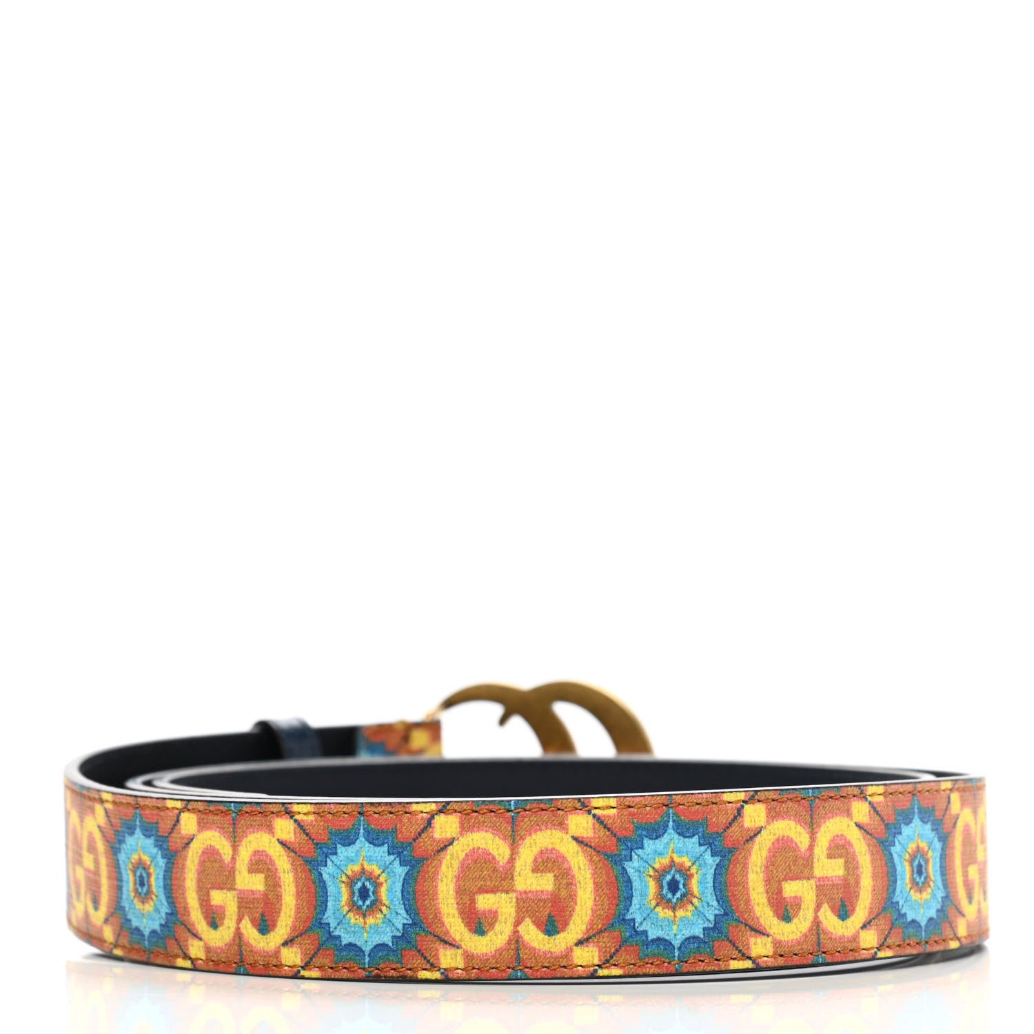 Gucci GG Supreme Monogram Kaleidoscope Double G 30mm Belt 115 46 Blue Orange Multicolor Blue Agata 2 of 6